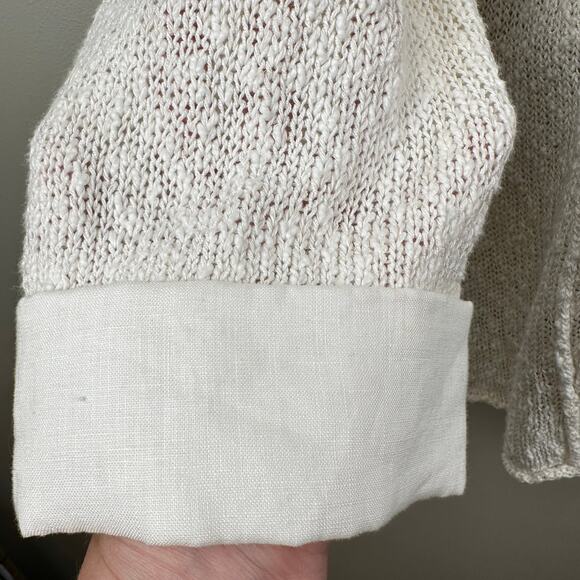 Lafayette 148 New York Cardigan Sweater Linen Open Knit Cream XL Coastal Classic - Picture 6 of 10